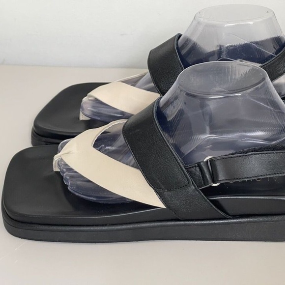 Alohas Decade BICOLOR Black Cream Leather Thong Platform Sandals - Picture 2 of 10